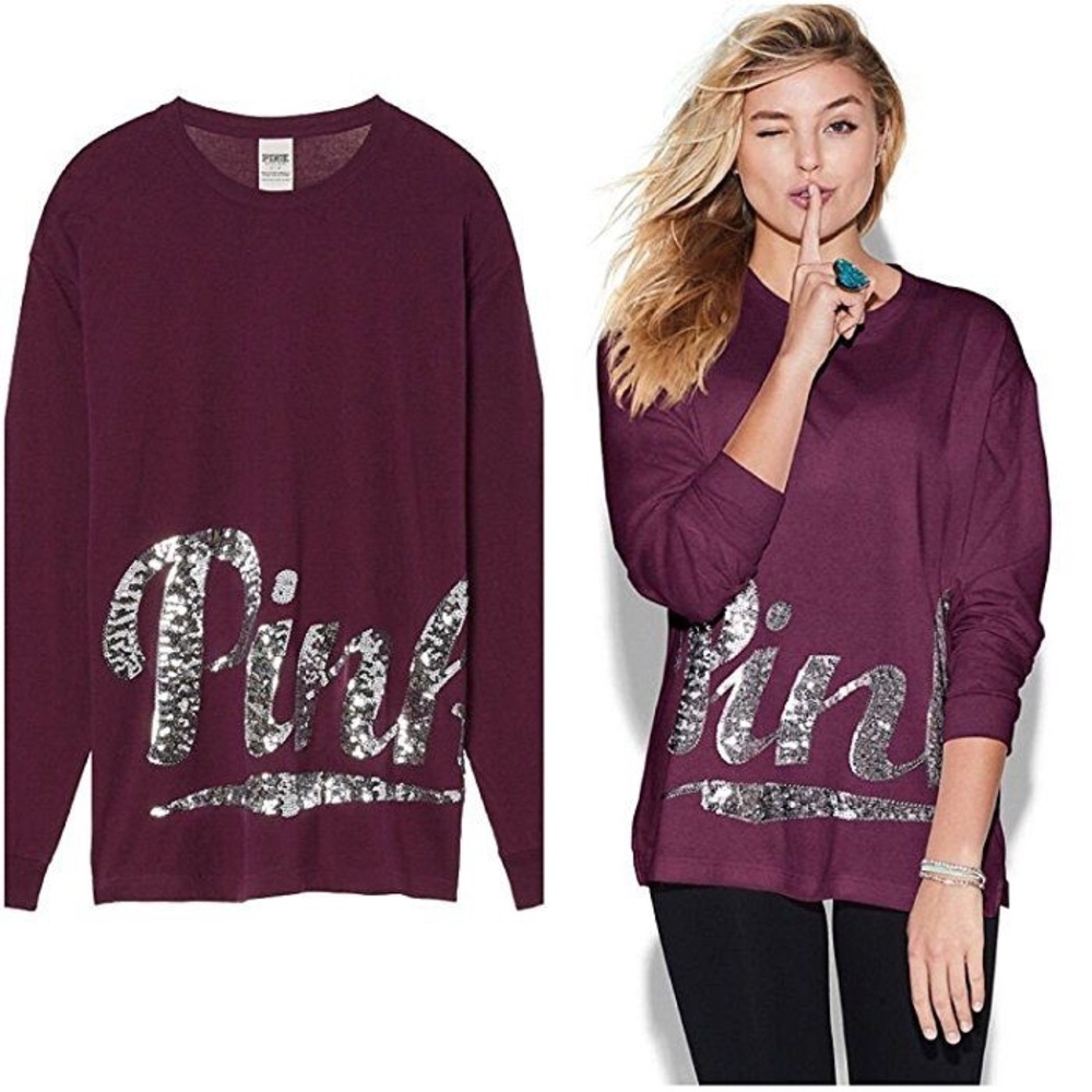 PINK BLING LONG SLEEVE CAMPUS T-SHIRT